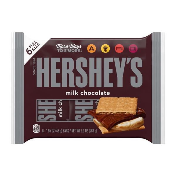 Hershey's Milk Chocolate Candy, Individually Wrapped, 1.55 oz, Bars (6 Count)