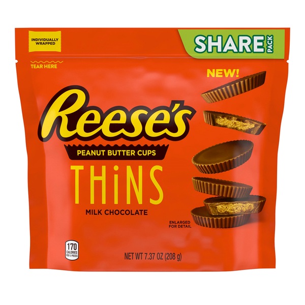 Reese's Thins Peanut Butter Cups - Dulce de chocolate con leche, 7.37 oz