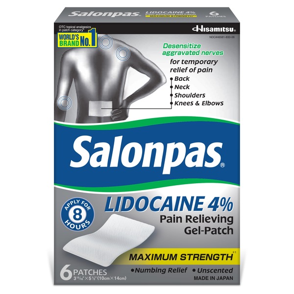 Salonpas Maximum Strength Lidocaine Gel Patches, 6 CT