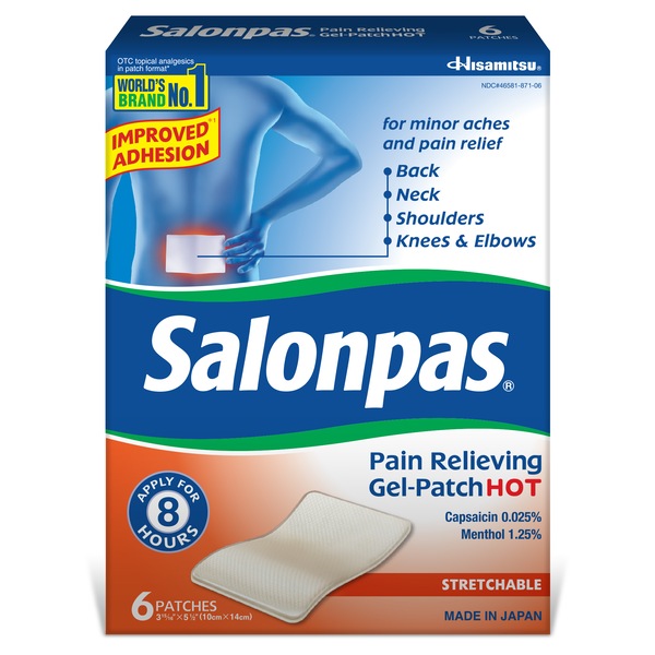 Salonpas - Parche de gel para aliviar el dolor, para usar con calor, 6 u.