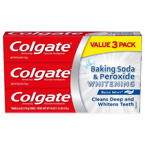 Colgate Baking Soda and Peroxide Whitening Toothpaste, Brisk Mint, 6 OZ, 3 Pack