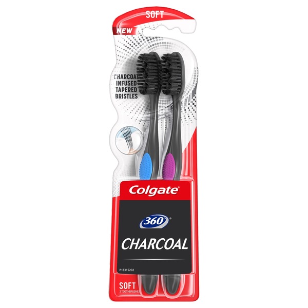 Colgate 360 - Cepillo con carbón, punta delgada y cerdas suaves, 2 u.