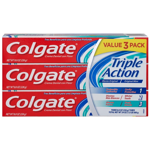 Colgate Triple Action - Pasta dental anticaries, Original Mint, 8.0 oz (paquete de 3)