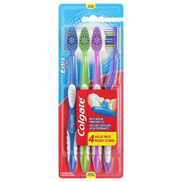 Colgate Extra Clean Toothbrush, Medium Bristle, 4 pack
