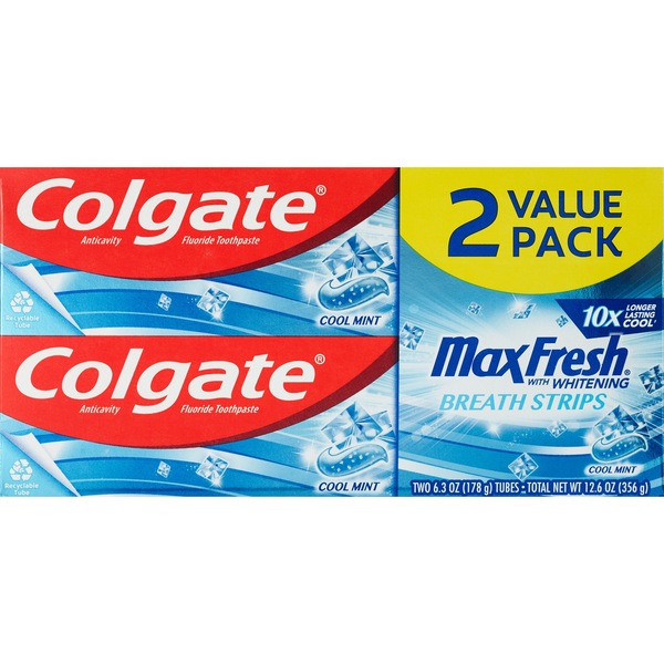 Colgate Max Fresh Whitening Anticavity Fluoride Toothpaste with Breath Strips, Cool Mint, 6.3 OZ