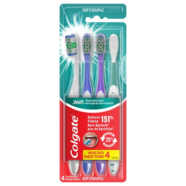 Colgate 360 Whole Mouth Clean Toothbrush, Soft Bristles, 4 CT