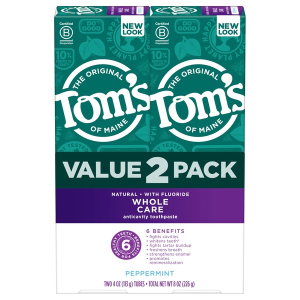 Tom's of Maine Whole Care Fluoride Anticavity Toothpaste, Peppermint