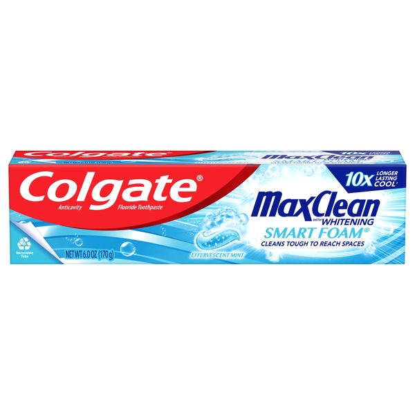 Colgate Max Clean SmartFoam with Whitening Toothpaste, Effervescent Mint, 6 OZ