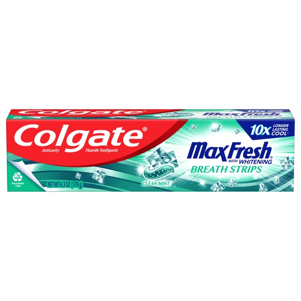 Colgate Max Fresh Whitening Anticavity Fluoride Toothpaste with Breath Strips, Clean Mint