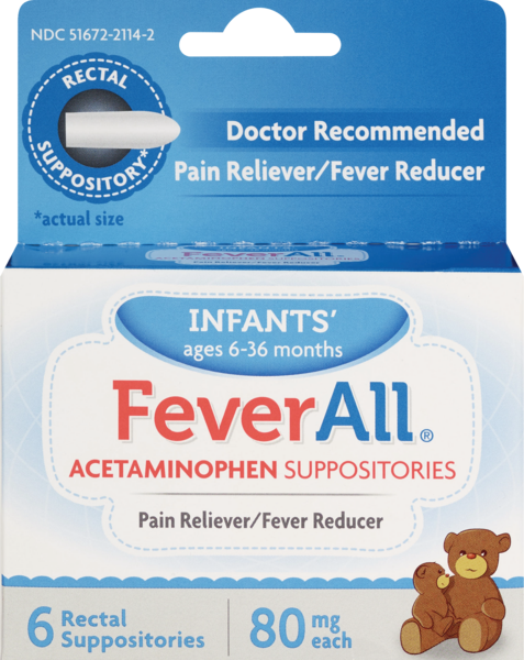 FeverAll Acetaminophen Suppositories Pain Reliever/Fever Reducer, 6 CT