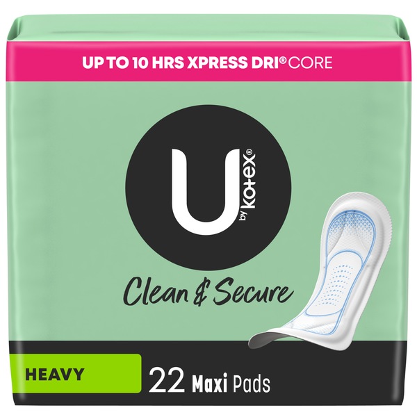 U by Kotex Security Maxi Feminine Pads, Unscented, Heavy, 22 CT