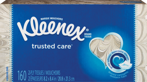 Kleenex Trusted Care Everyday Facial Tissues, Flat Box, 160 CT