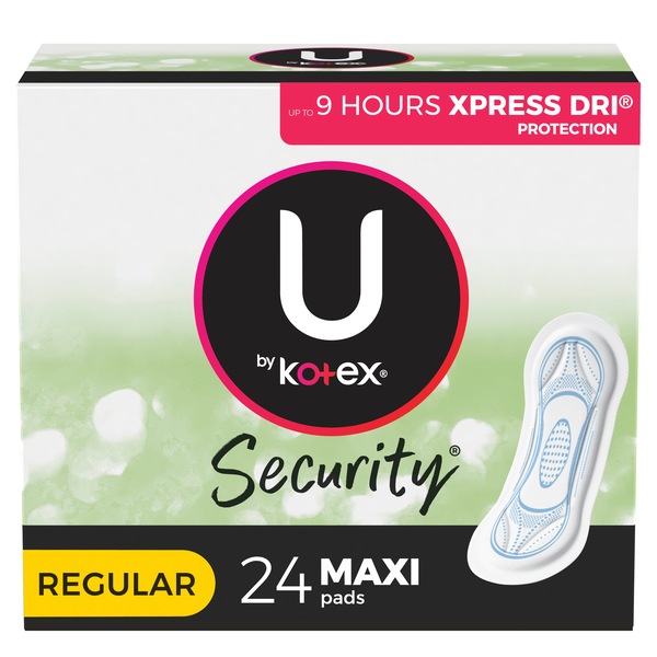 U by Kotex Security Maxi Feminine Pads, Unscented, Regular, 24 CT