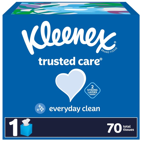 Kleenex Trusted Care Facial Tissues, 1 Cube Box, 70 Tissues per Box, 2-Ply