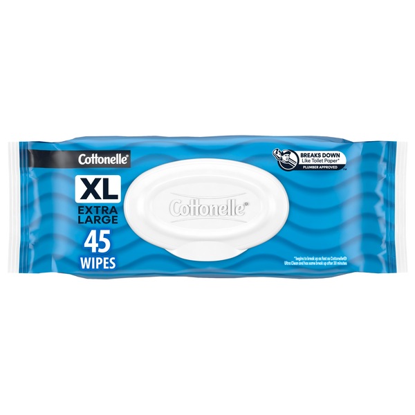 Cottonelle XL Flushable Wet Wipes, Adult Wipes Large, 1 Flip-Top Pack, 45 Wipes per Pack