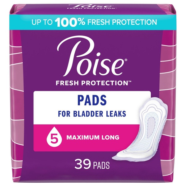 Poise Incontinence Pads Maximum Absorbency, Long, 39 CT