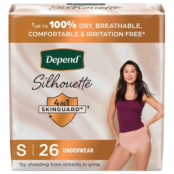 Depend Silhouette Adult Incontinence and Postpartum Underwear for Women Maximum Absorbency, Small, Pink, 26 CT