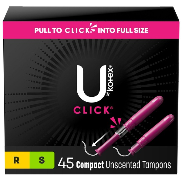 U by Kotex Click Compact - Tampones, Multipack, Regular/Super Absorbency, sin fragancia, 45 u.