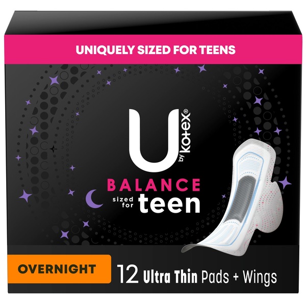 U by Kotex Ultra Thing Teen Pads with Wings, Unscented, Overnight
