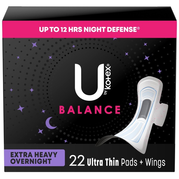 U by Kotex AllNighter Ultra Thin Overnight Pads with Wings, Unscented, 24 CT