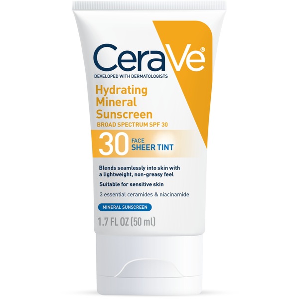 CeraVe Tinted Sunscreen for Face SPF 30, Mineral Sunscreen