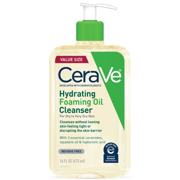 CeraVe Hydrating Foaming Oil Cleanser Wash for Dry to Very Dry Skin for Face and Body, 16 oz