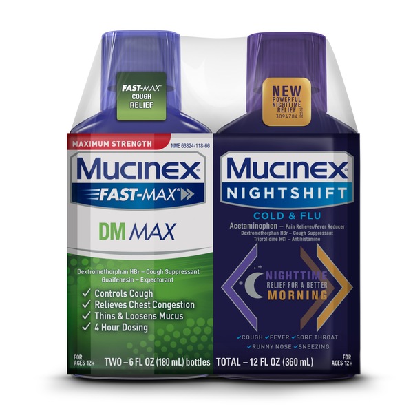 Mucinex Fast-Max DM Max & Nightshift Cold and Flu Combo Pack, 2 6 OZ bottles