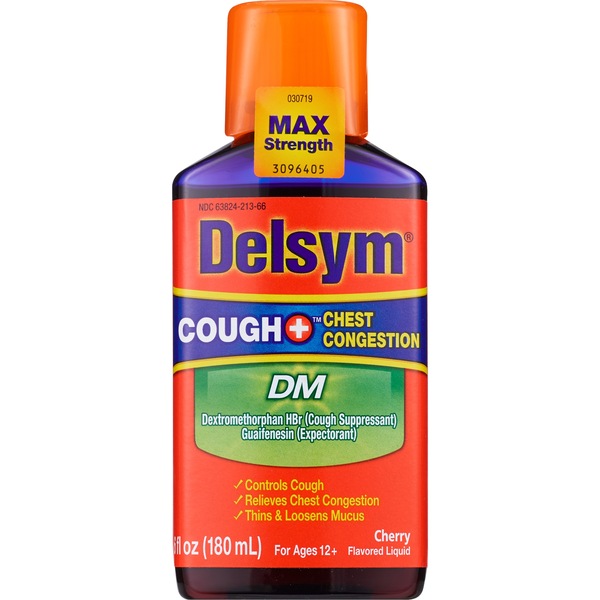 Delsym Adult Cough Plus Chest Congestion DM Liquid, Cherry Flavor, 6 OZ