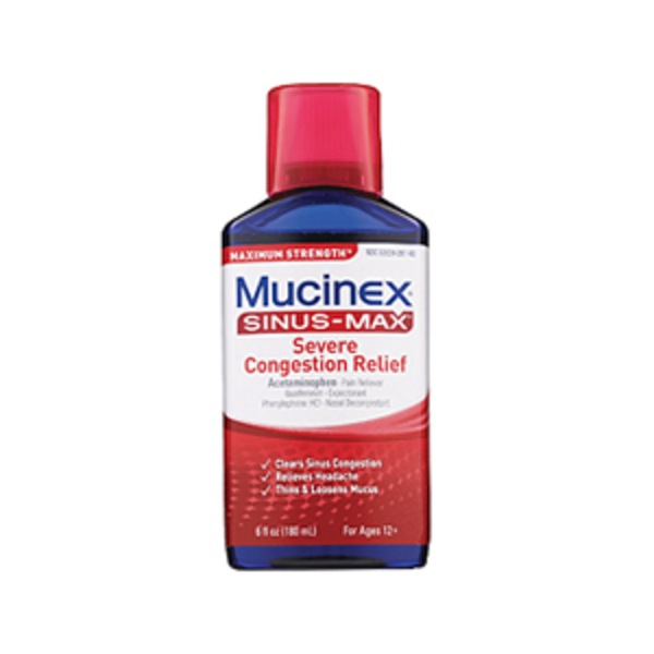Mucinex Sinus-Max Maximum Strength Severe Congestion & Pain Relief Liquid, 6 OZ