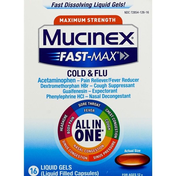 Mucinex Fast-Max Max Strength, Severe Cold Liquid Gels, 16 CT
