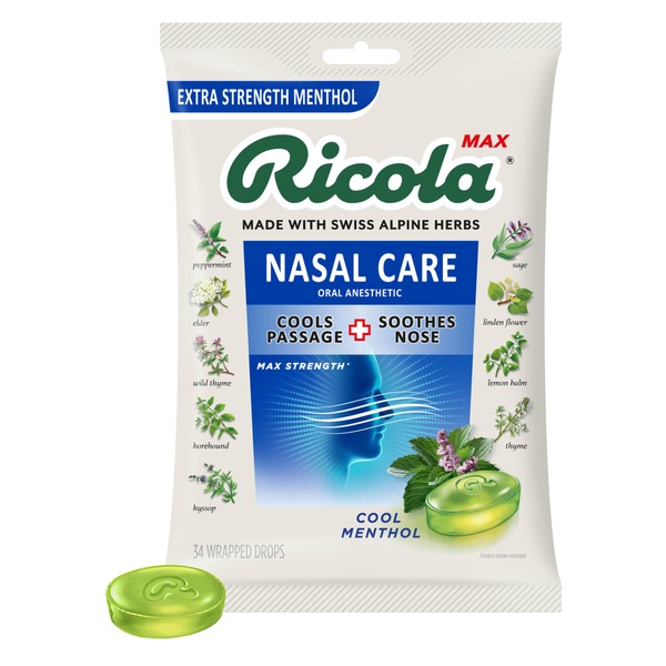 Ricola Max Nasal Care Drops, Cool Menthol, 34 CT
