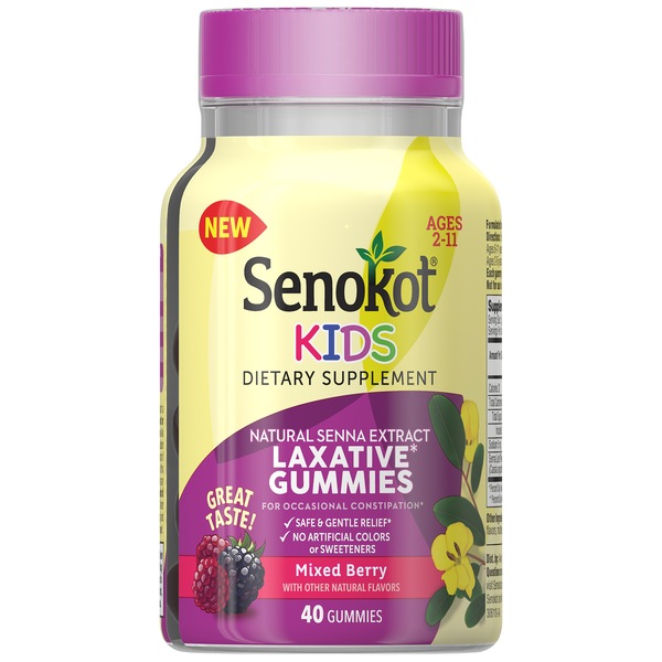 Senokot Dietary Supplement Laxative* Kids Gummies, Mixed Berry Flavor, 40 CT