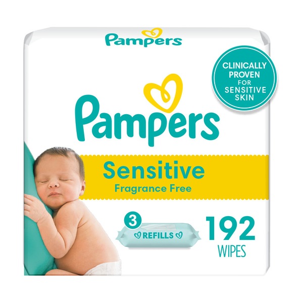 Pampers Baby Wipes Sensitive Perfume Free 3X Refill Packs (Tub Not Included) 192 CT