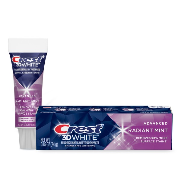 Crest 3D White Whitening Toothpaste Radiant Mint Flavor, 0.85 OZ
