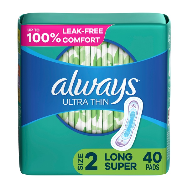 Always Ultra Thin Size 2 Pads, Unscented, Super, 40 CT