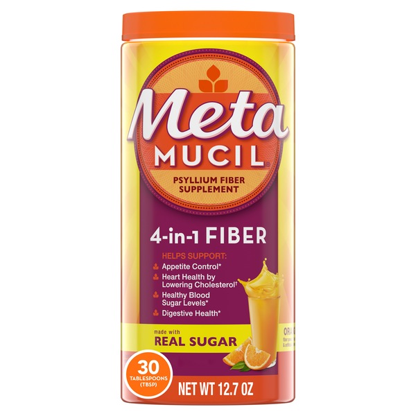 Metamucil, 4-in-1 Psyllium Fiber Supplement Powder with Real Sugar, Orange, 12.7 OZ