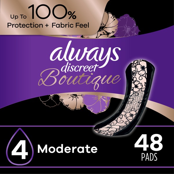Always Discreet Boutique Incontinence Pads 4 Drop Moderate Absorbency