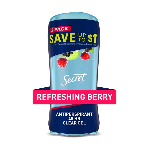 Secret 48-Hour Clear Gel Antiperspirant & Deodorant Stick, Refreshing Berry, 2.6 OZ, 2 Pack