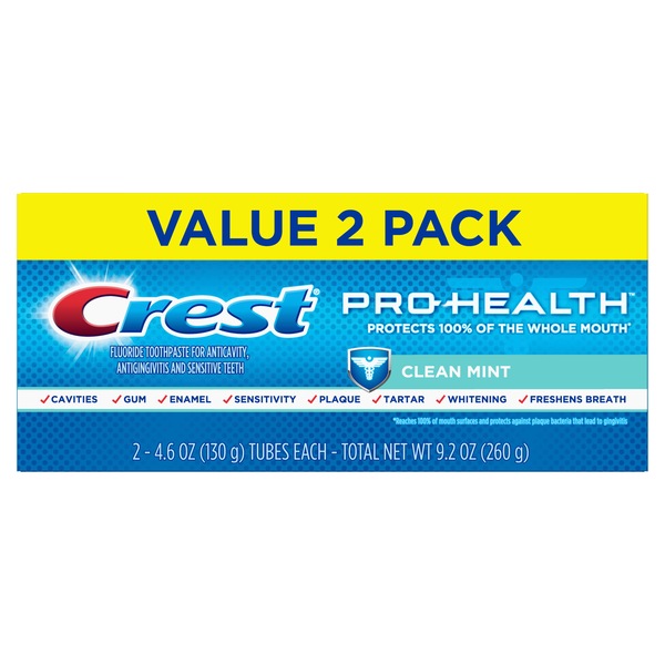 Crest Pro-Health Fluoride Toothpaste for Anticavity, Antigingivitis, and Sensitive Teeth, Clean Mint