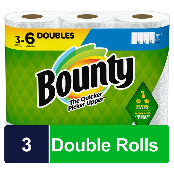Bounty Select-A-Size Paper Towels, 3 Double Rolls, White, 90 Sheets Per Roll
