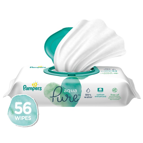Pampers Aqua Pure Baby Wipes, 56 CT