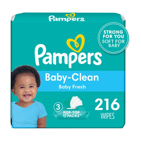 Pampers Baby Clean Wipes Baby Fresh Scented 3X Pop-Top Packs, 216 CT