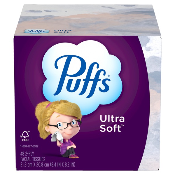 Puffs Ultra Soft Facial Tissues, 1 Cube, 48 Facial Tissues Per Box