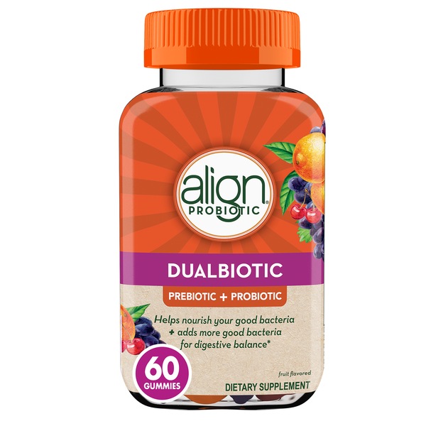 Align DualBiotic Prebiotic + Probiotic Digestive Health Gummies, Natural Fruit Flavors