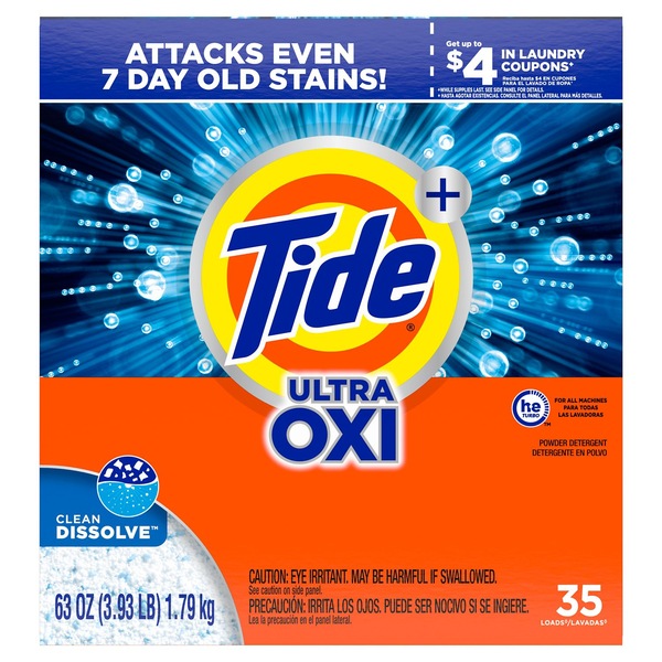 Tide + Ultra Oxi Powder Laundry Detergent, 35 Loads, 63 oz