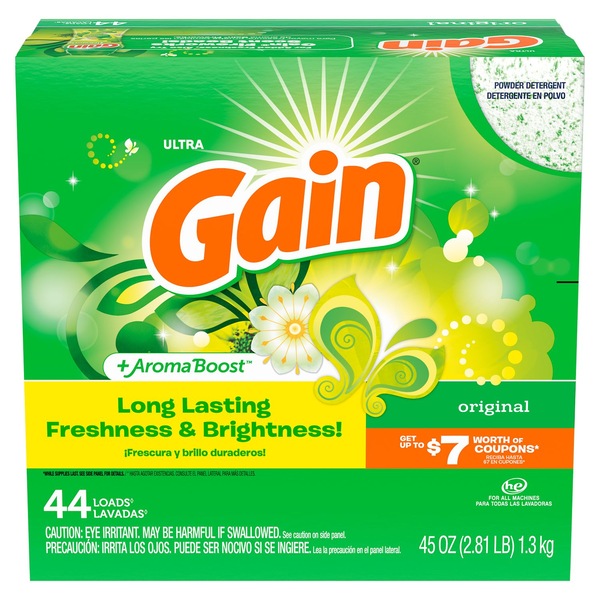 Gain Powder Laundry Detergent for Regular and HE Washers, Original Scent, 45 oz