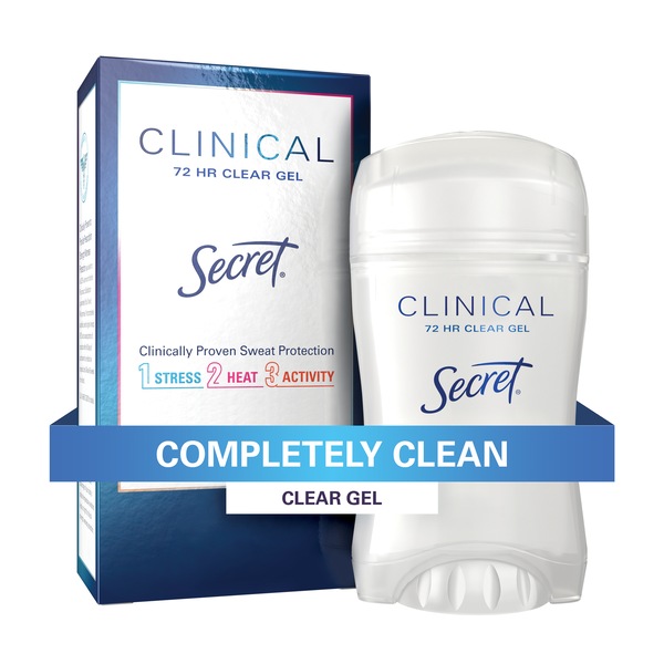 Secret Clinical Strength 72-Hour Clear Gel Antiperspirant & Deodorant Stick, Completely Clean, 1.6 OZ