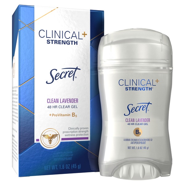 Secret Clinical Strength 48-Hour Clear Gel Antiperspirant Stick, Clean Lavender, 1.6 OZ