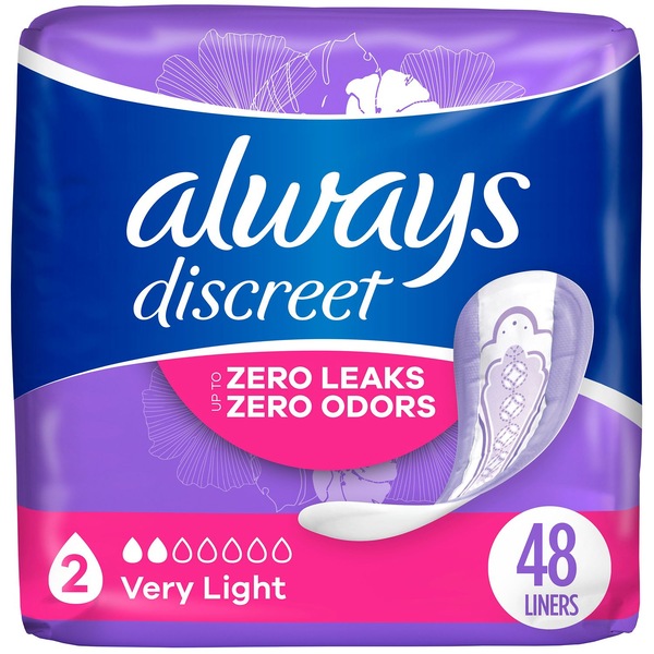 Always Discreet Incontinence Liners 2 Drop Light Absorbancy, Regular, 48 CT