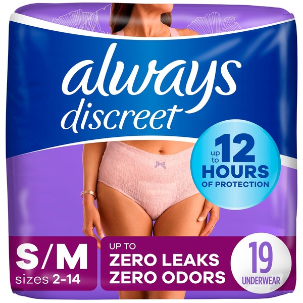 Always Discreet Incontinence Underwear for Women Maximum Protection, S/M, 19 CT